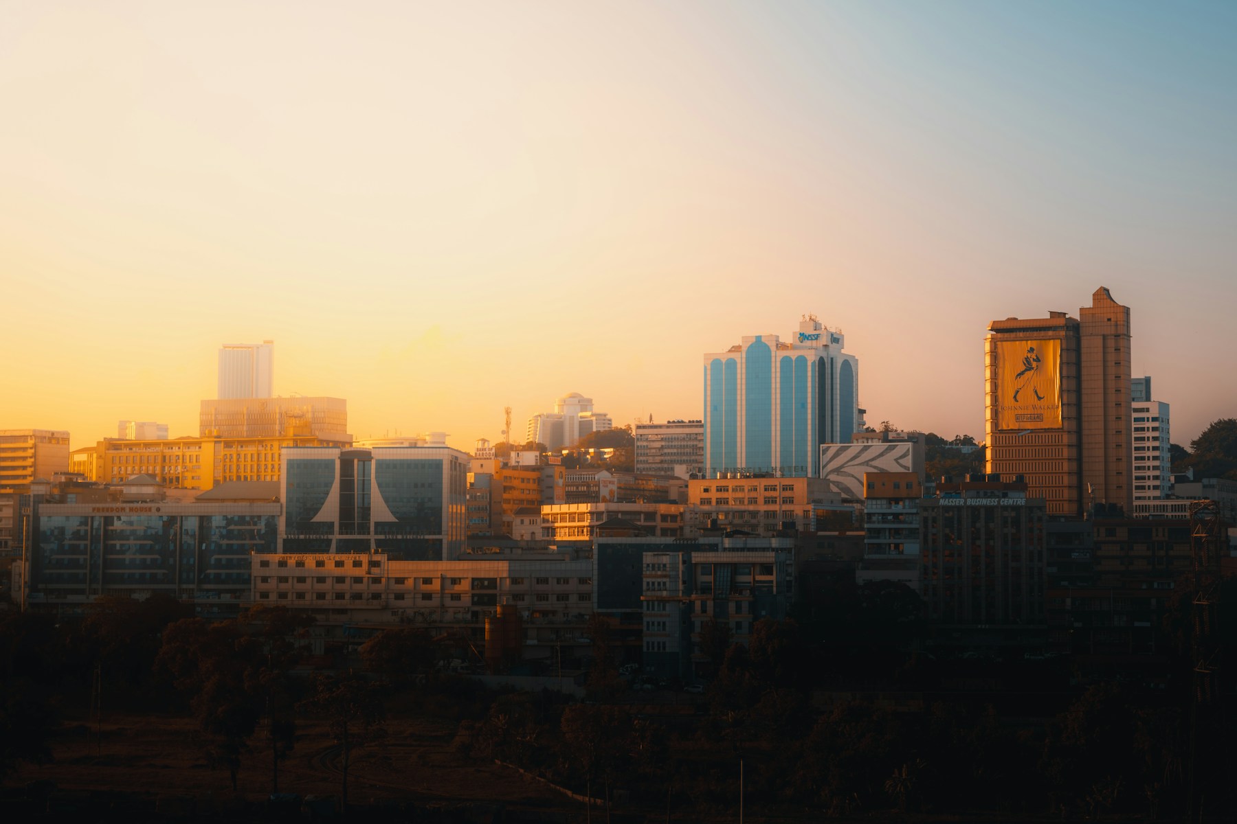 The skyline of Kampala, Uganda, photographed from Nsambya
